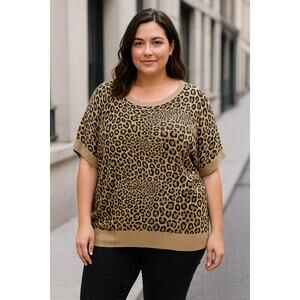 2/$30 Worthington Woman 1X Leopard Print Knit Top Women Plus Animal Pattern